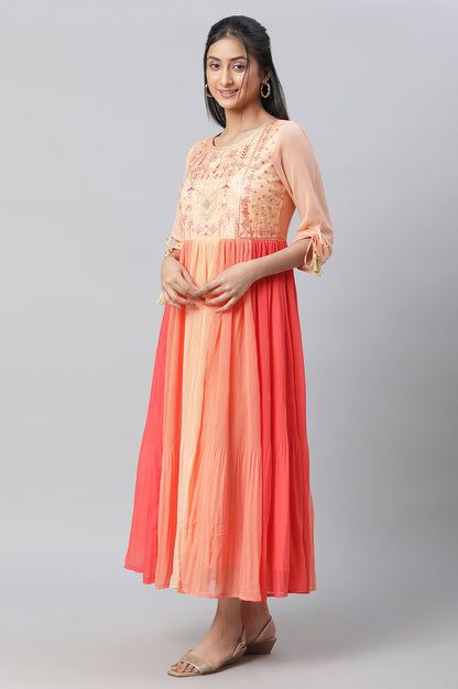 Orange Ombre Embroidered Festive Dress