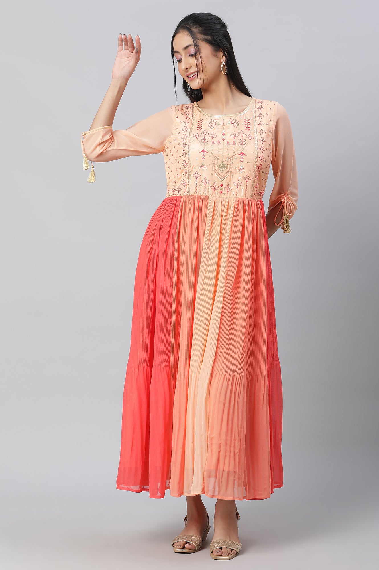 Orange Ombre Embroidered Festive Dress