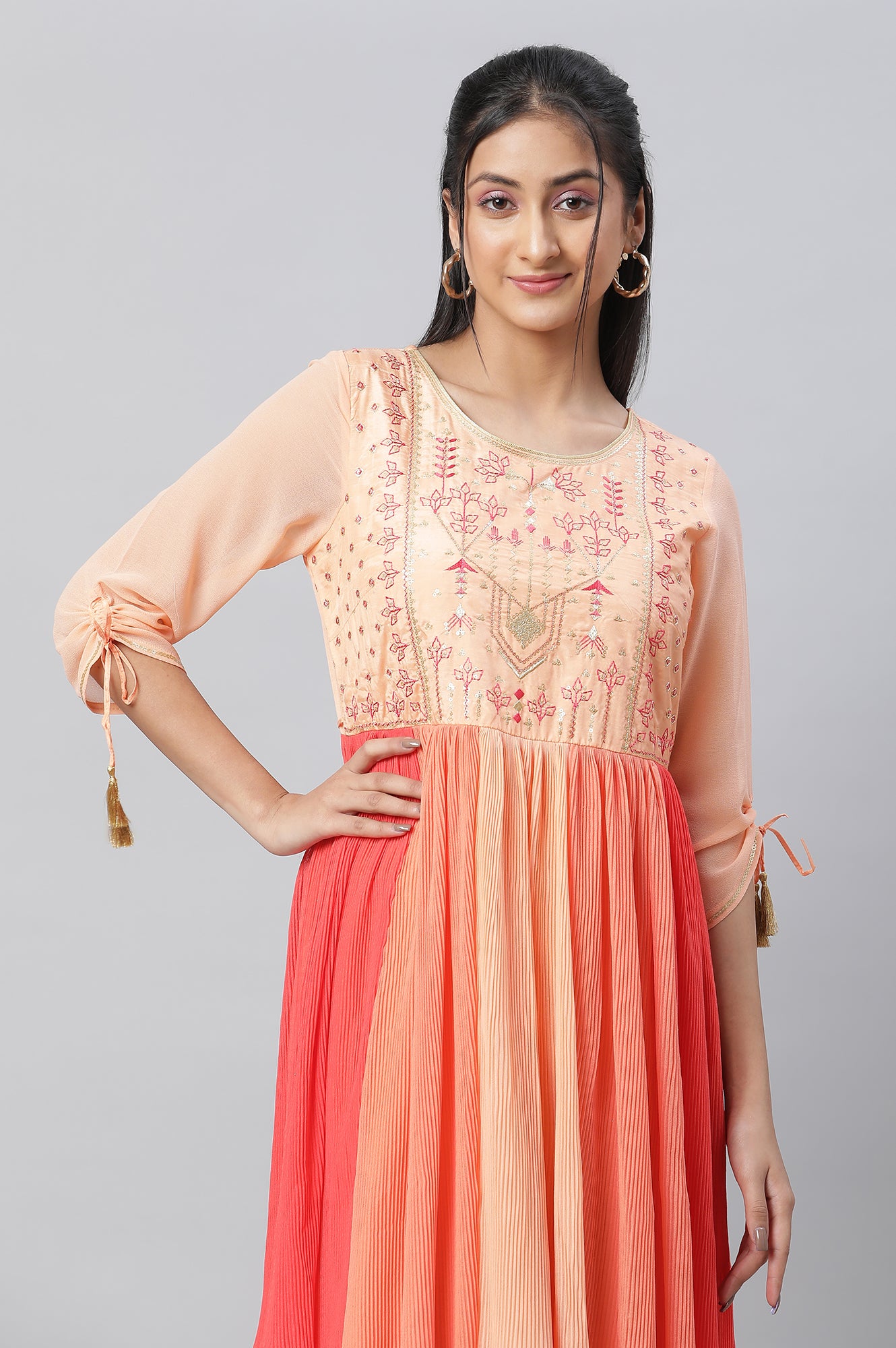 Orange Ombre Embroidered Festive Dress