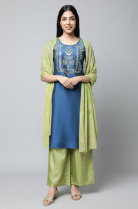 Navy Blue Embroidered Thread Work Straight Kurta