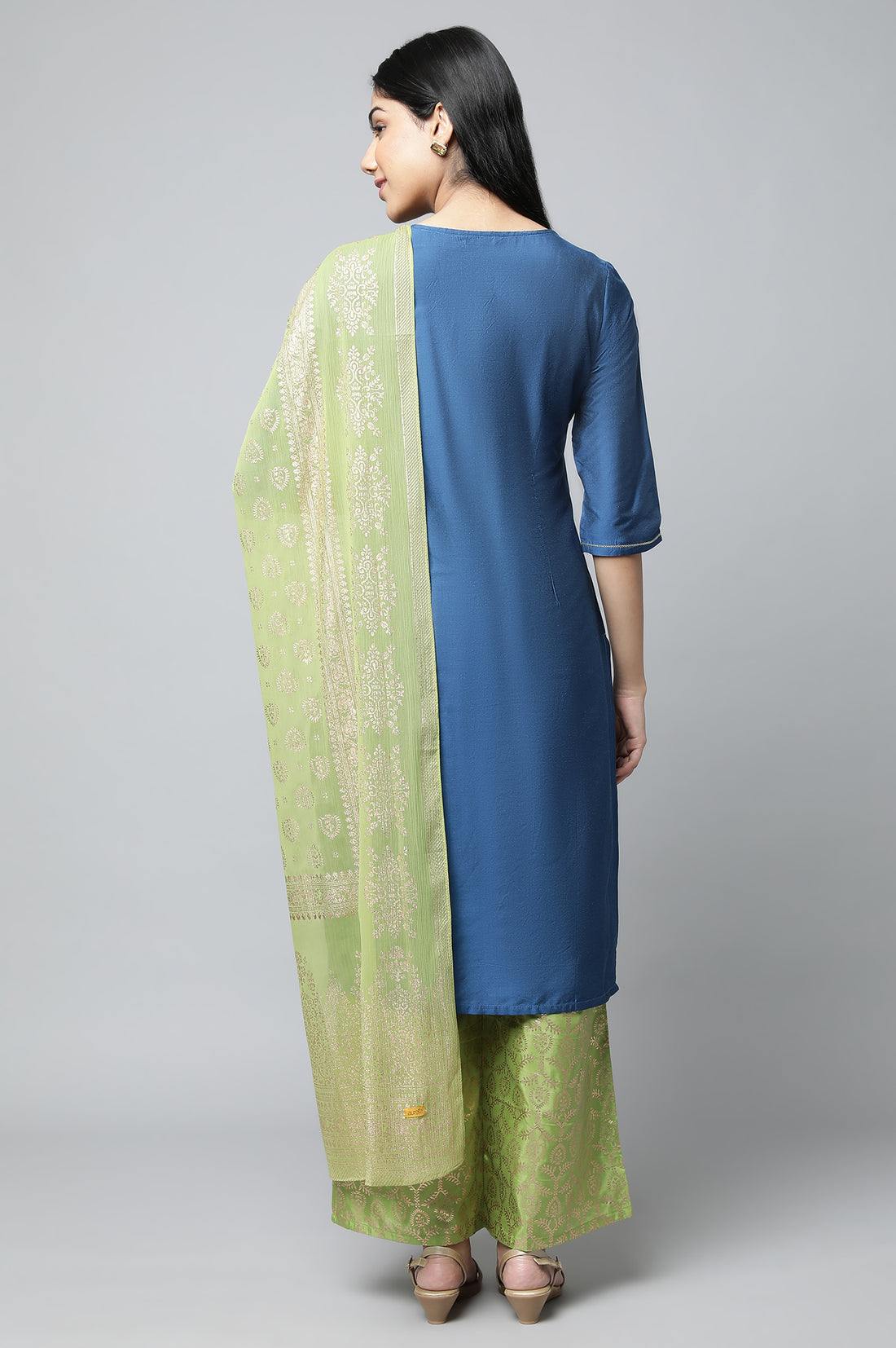 Navy Blue Embroidered Thread Work Straight Kurta