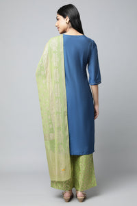 Navy Blue Embroidered Thread Work Straight Kurta