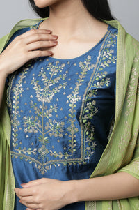 Navy Blue Embroidered Thread Work Straight Kurta