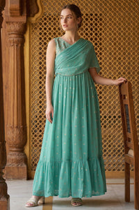 Green Poly Georgette Festive Dress