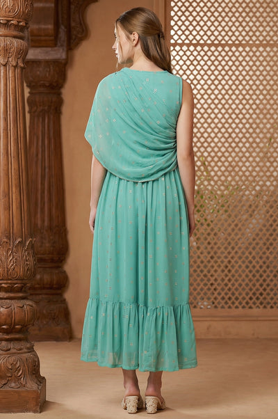 Green Poly Georgette Festive Dress