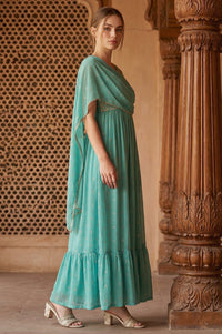 Green Poly Georgette Festive Dress