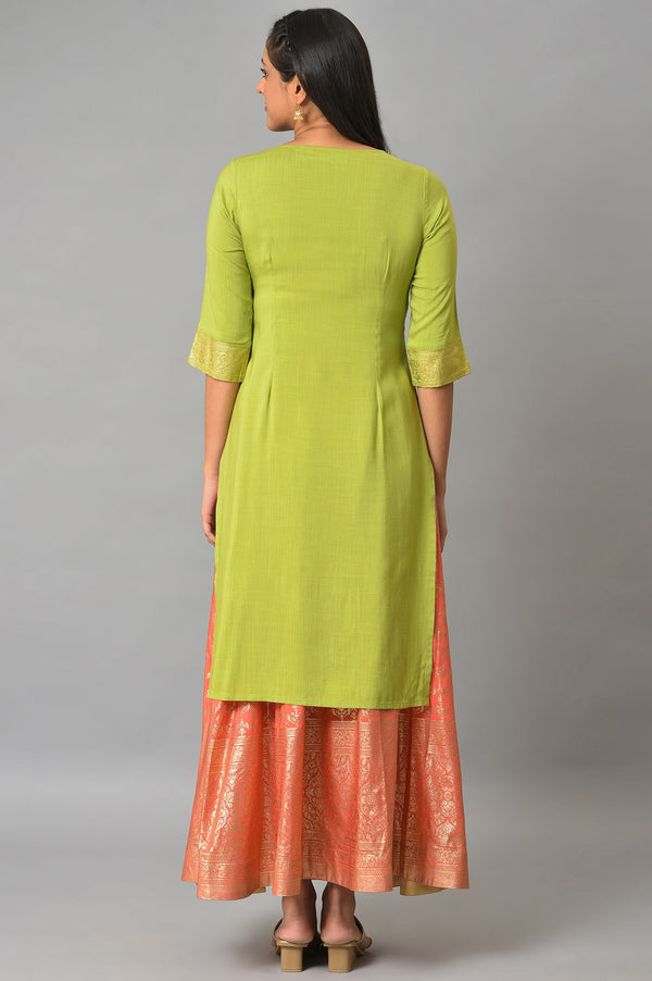 Green Embroidered Foil Printed Signature kurta