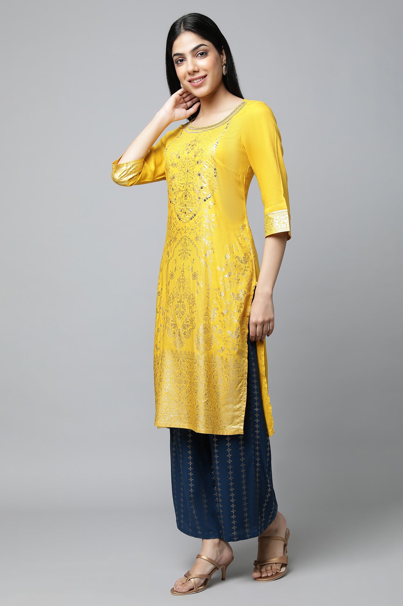 Yellow Embroiodered Festive kurta