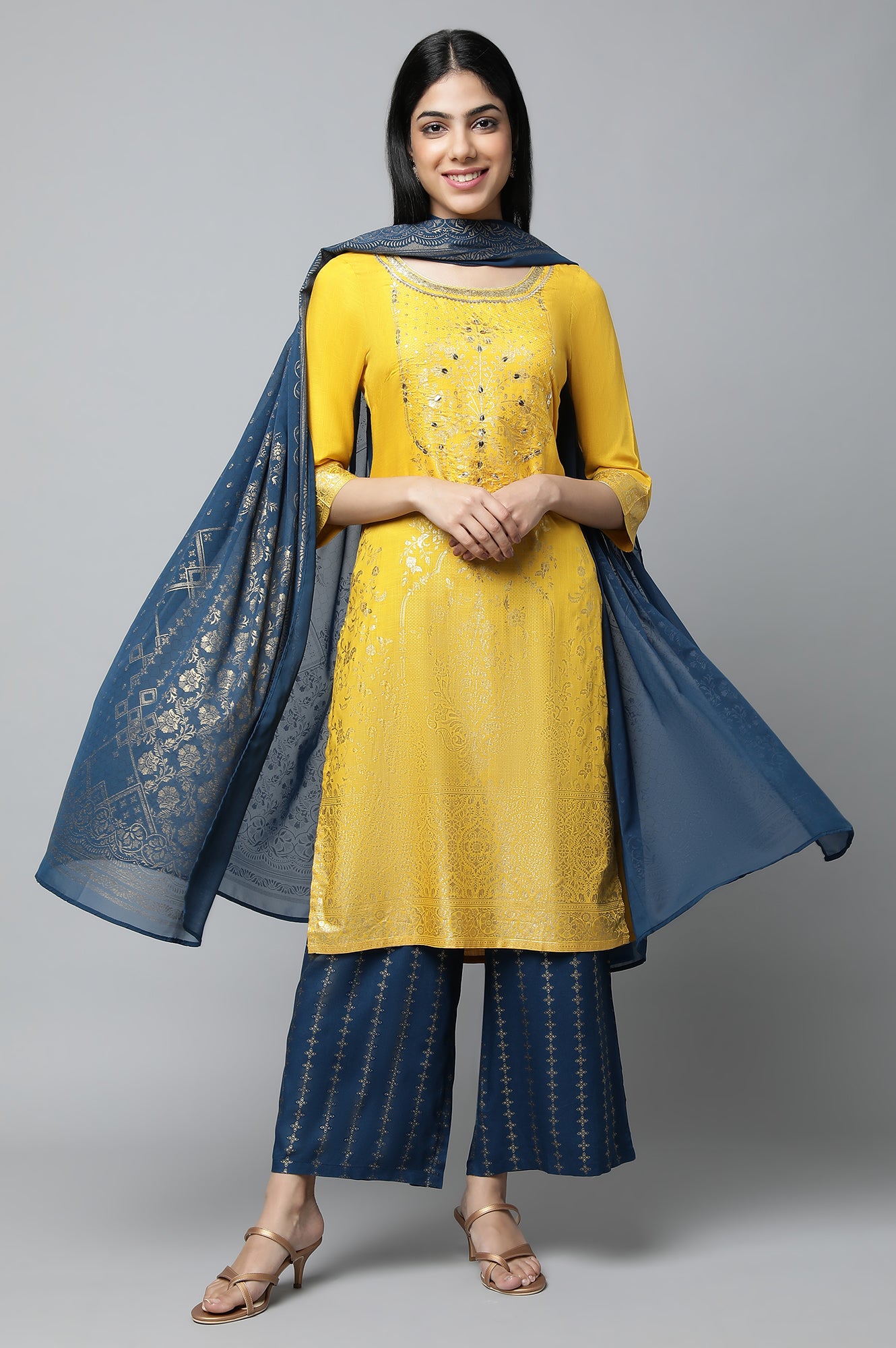 Yellow Embroiodered Festive kurta