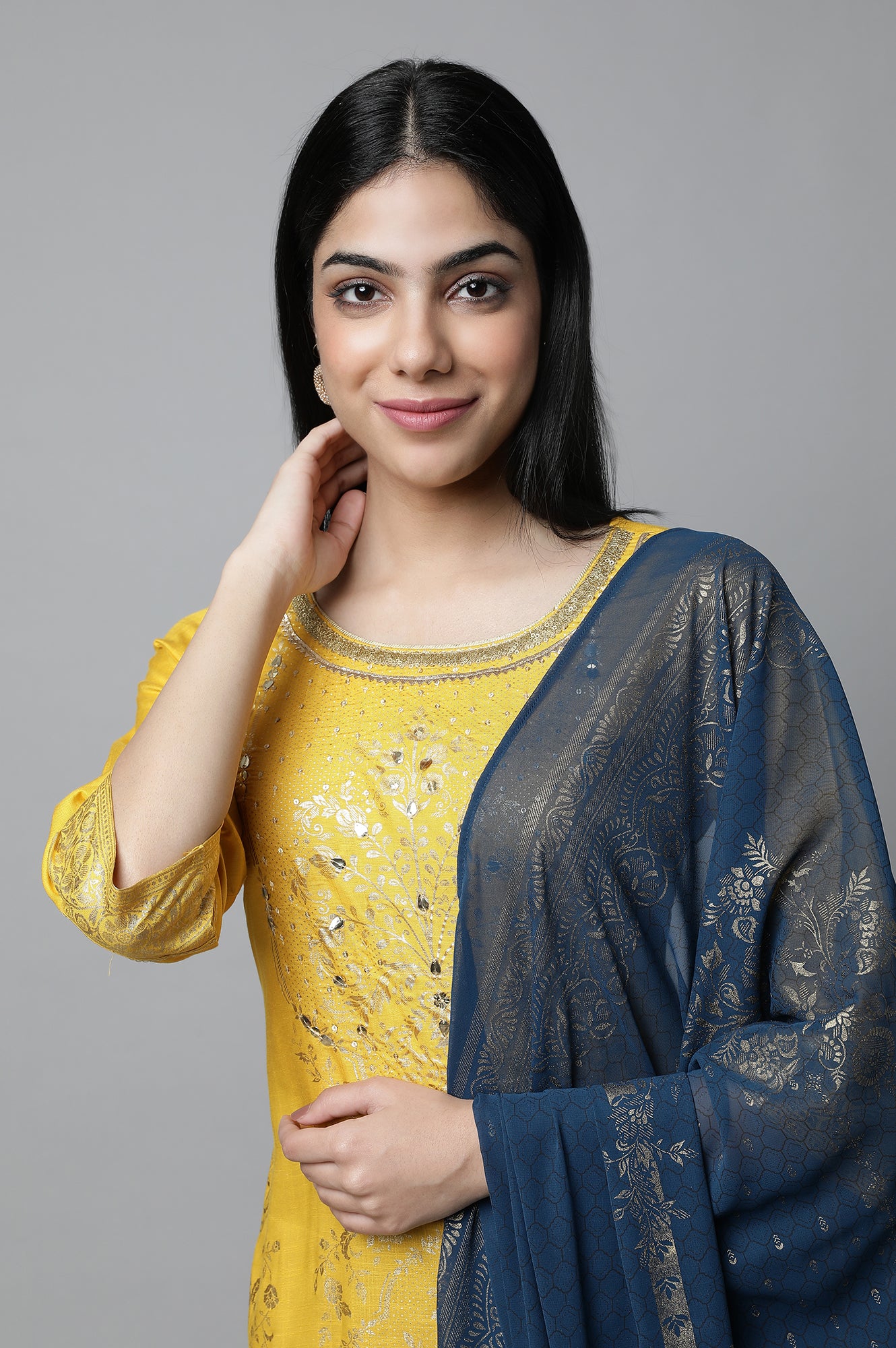 Yellow Embroiodered Festive kurta