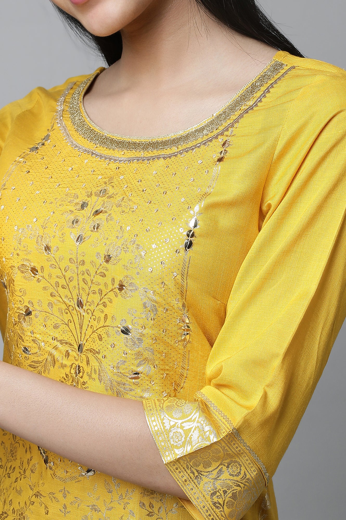 Yellow Embroiodered Festive kurta