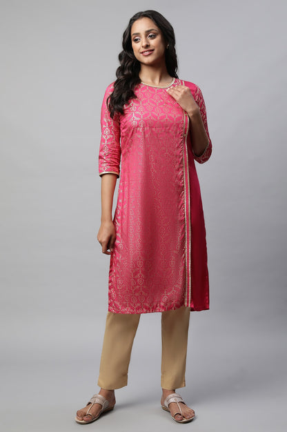 Pink Mock Overlap Straight kurta