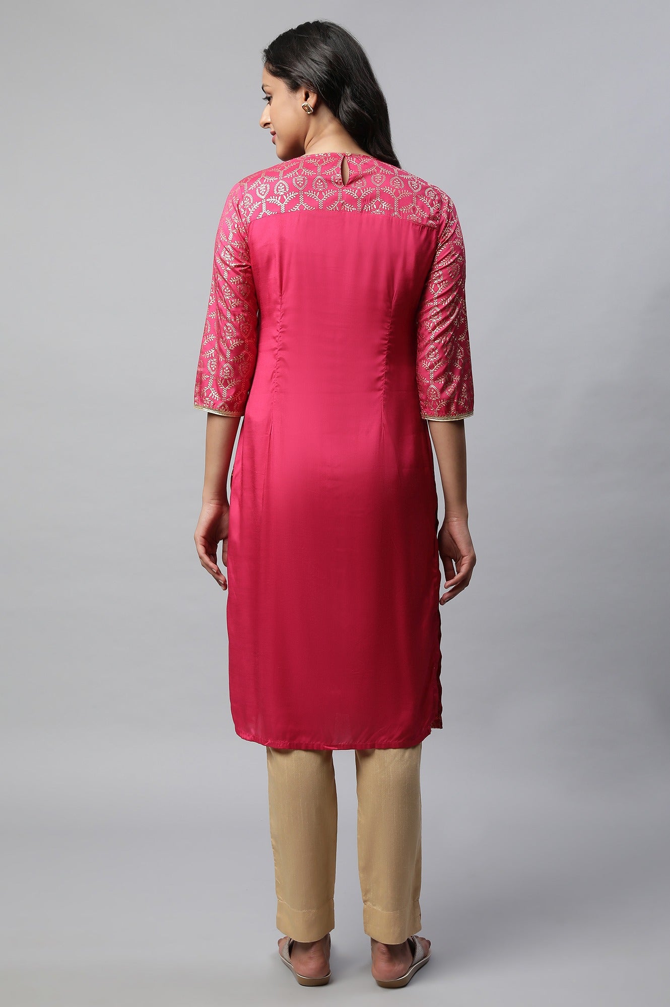 Pink Mock Overlap Straight kurta