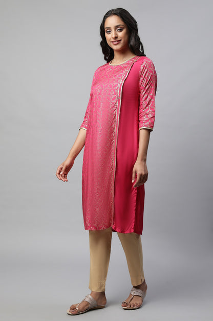 Pink Mock Overlap Straight kurta