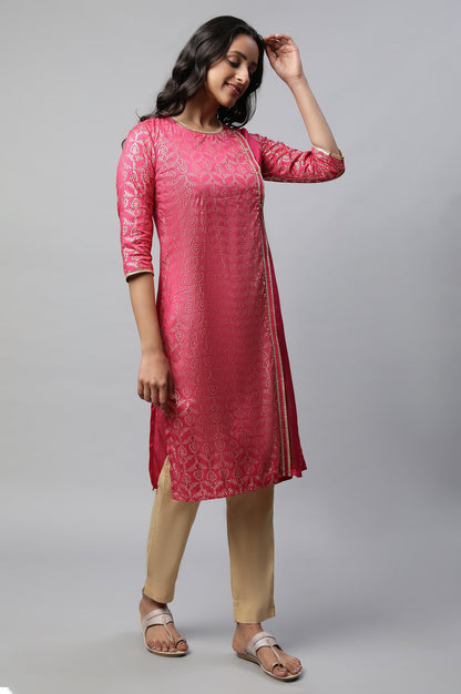 Pink Mock Overlap Straight kurta