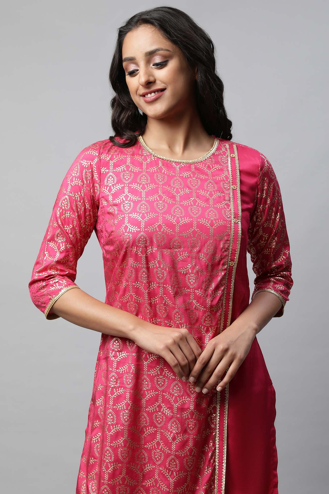 Pink Mock Overlap Straight kurta