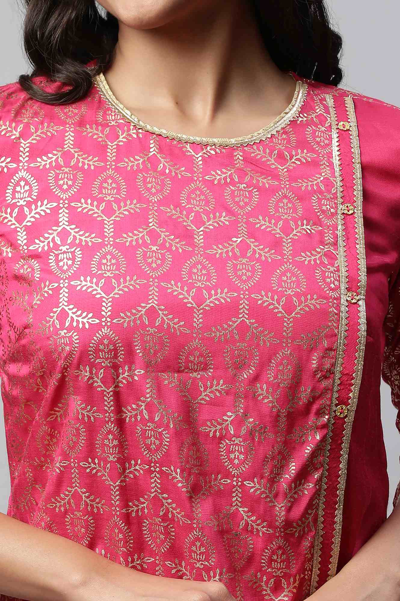 Pink Mock Overlap Straight kurta