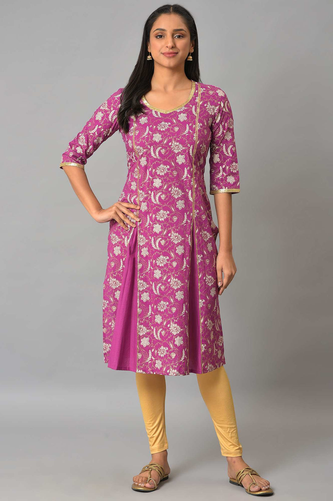 Purple Box Pleated Printed kurta