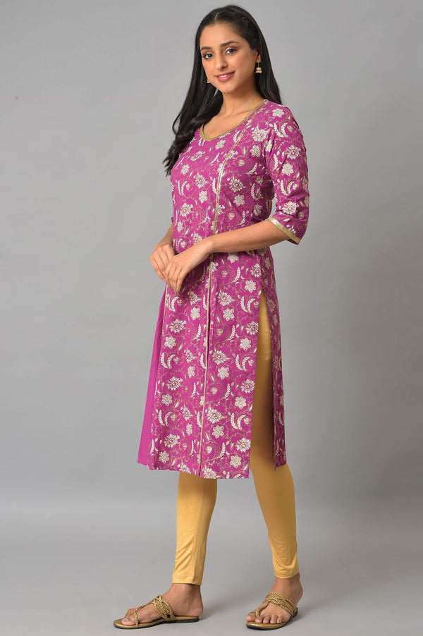 Purple Box Pleated Printed kurta