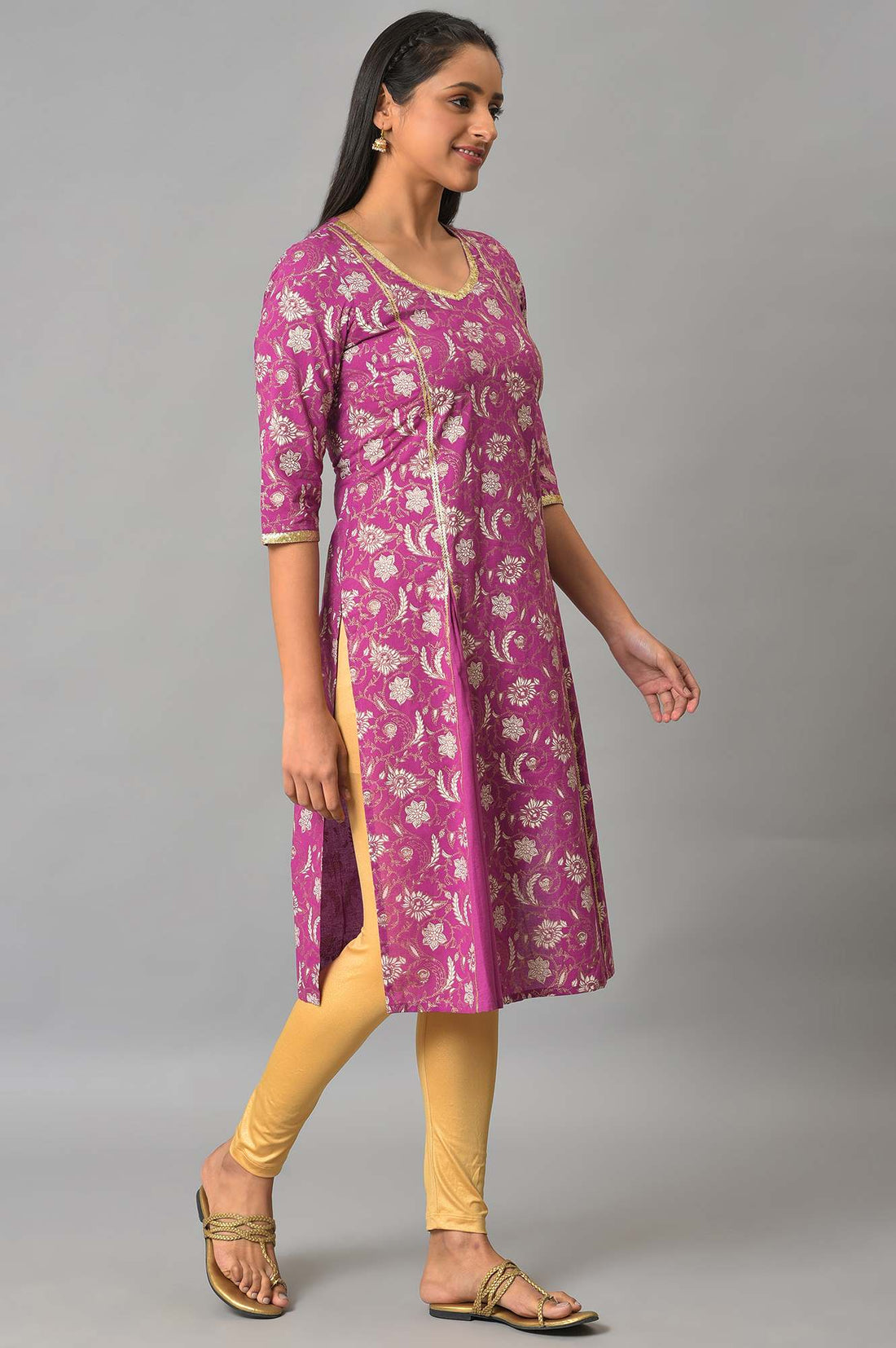 Purple Box Pleated Printed kurta