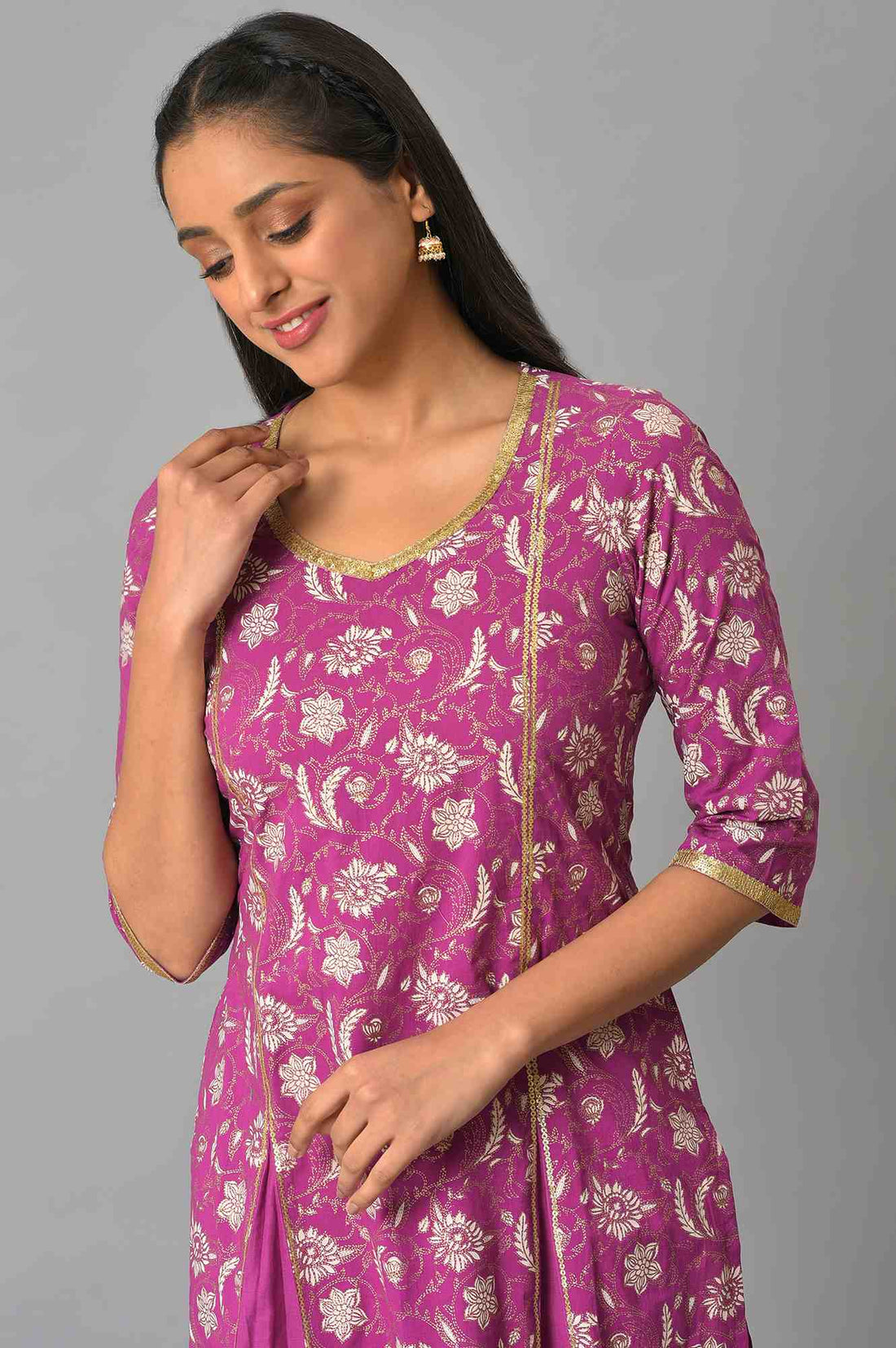 Purple Box Pleated Printed kurta