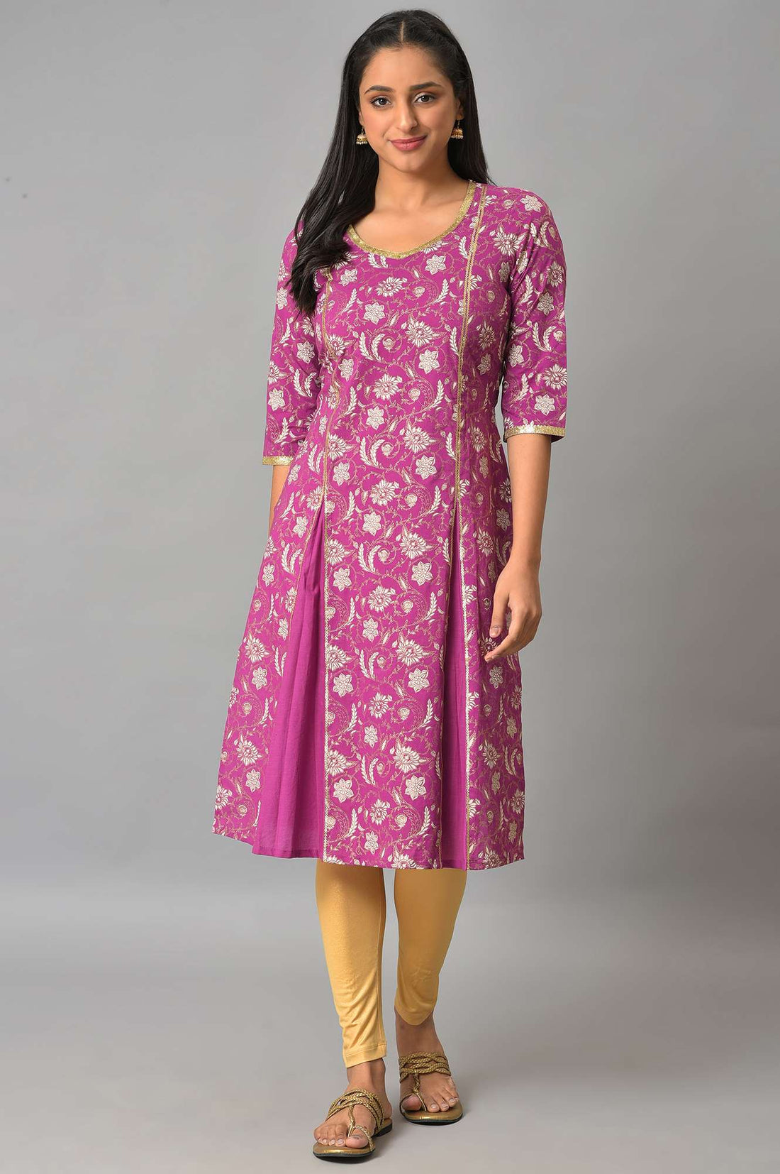 Purple Box Pleated Printed kurta