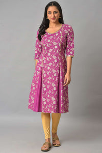 Purple Box Pleated Printed kurta