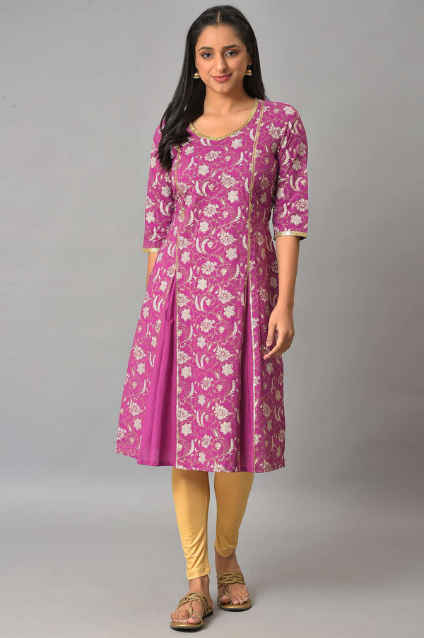 Purple Box Pleated Printed kurta
