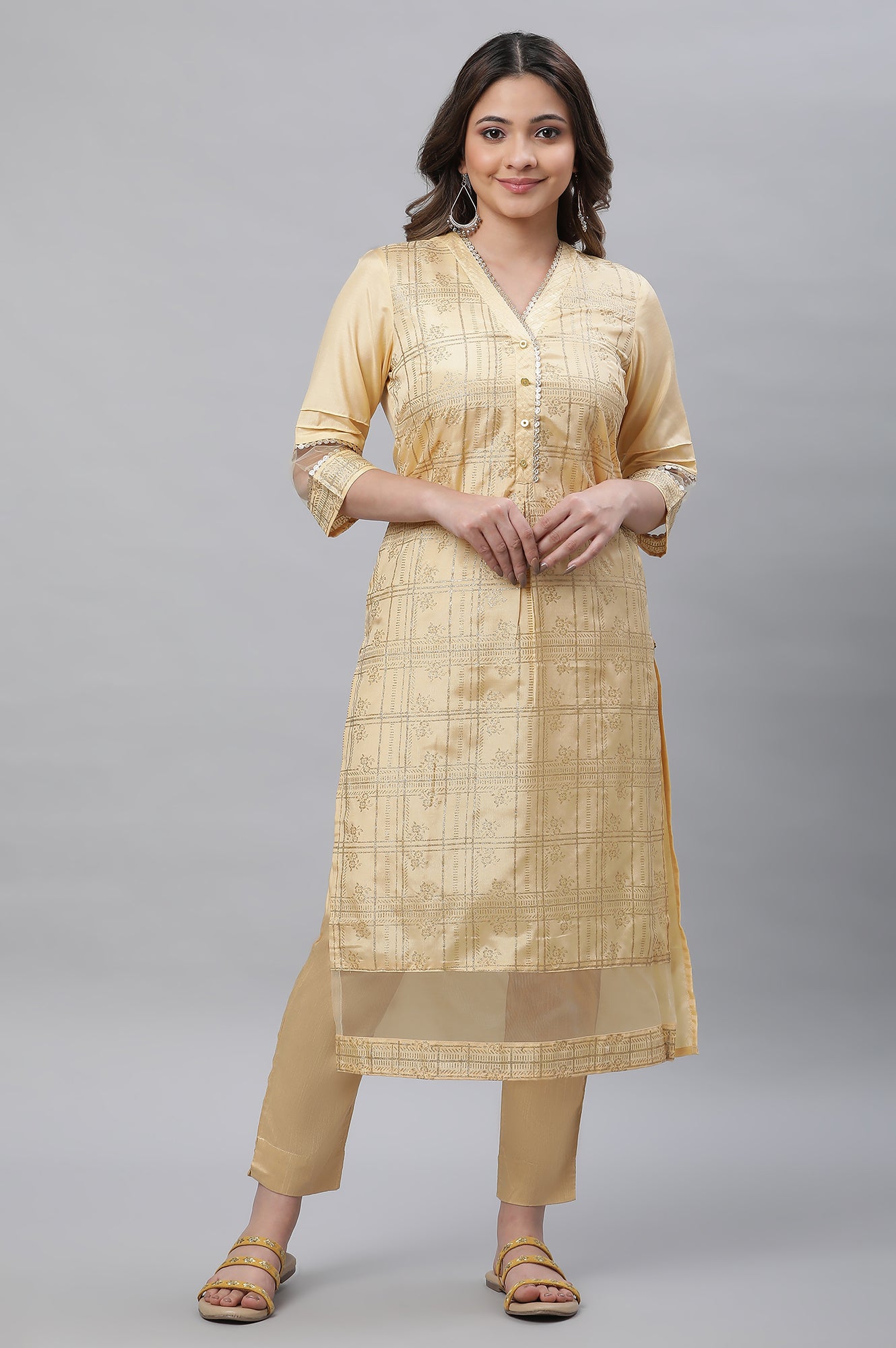 Yellow Glitter Printed Festive Kurta