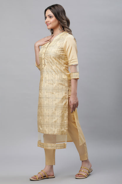 Yellow Glitter Printed Festive Kurta