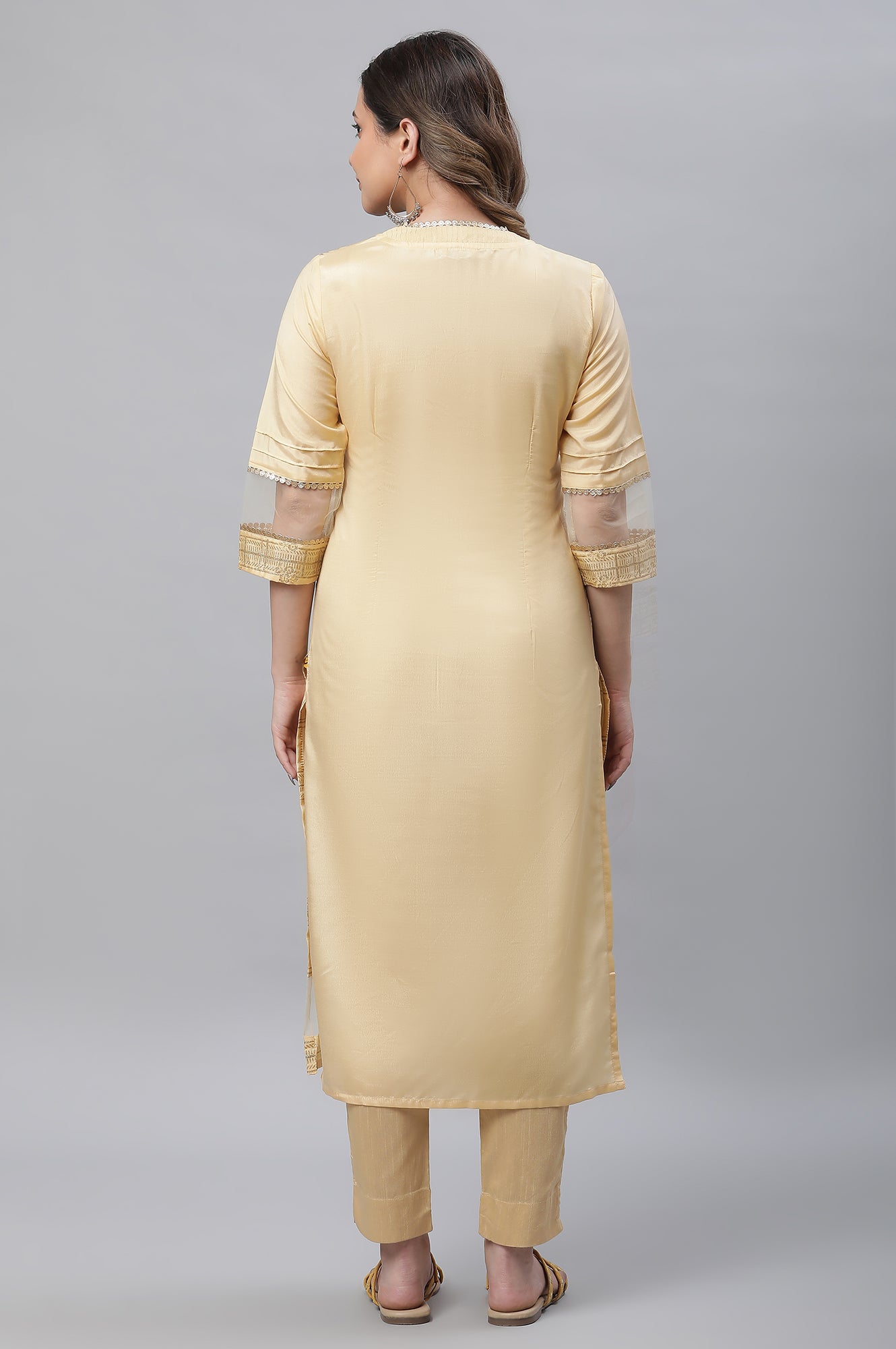 Yellow Glitter Printed Festive Kurta