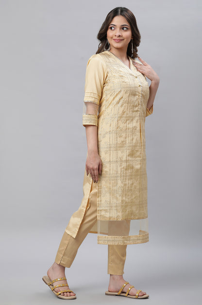 Yellow Glitter Printed Festive Kurta