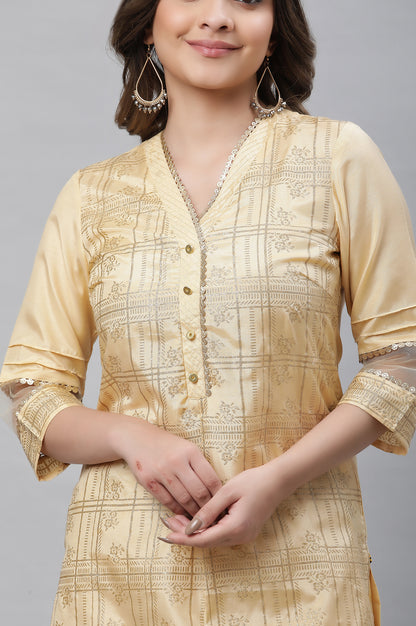 Yellow Glitter Printed Festive Kurta