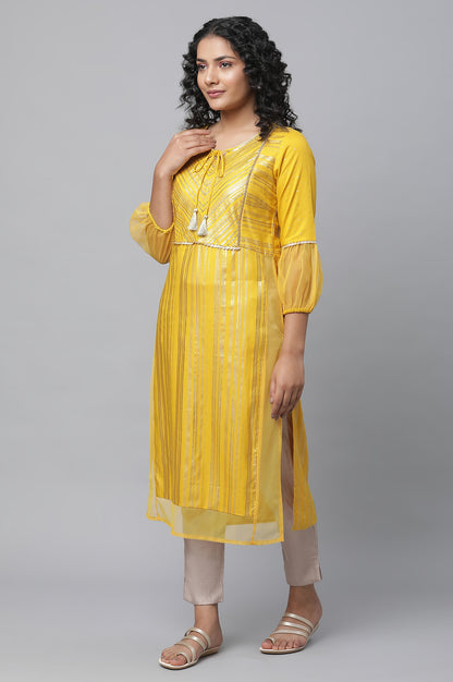 Yellow Sequined Yoke Striped kurta