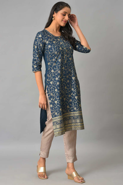 Blue Rayon kurta In Floral Foil Print