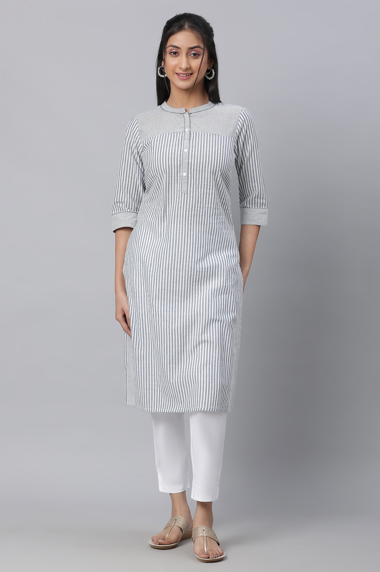 Grey Stripe Printed Casual kurta