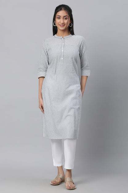 Grey Stripe Printed Casual kurta