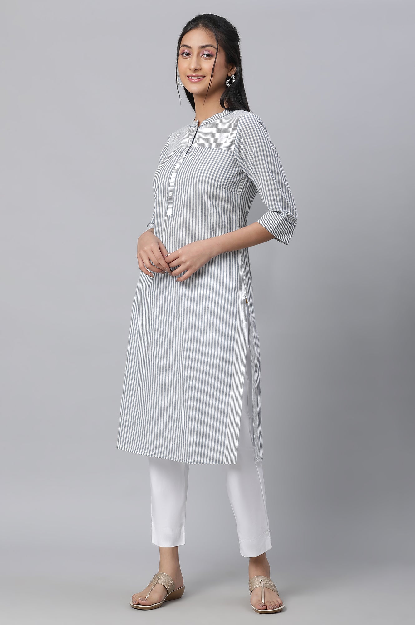 Grey Stripe Printed Casual kurta