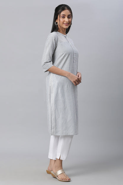 Grey Stripe Printed Casual kurta