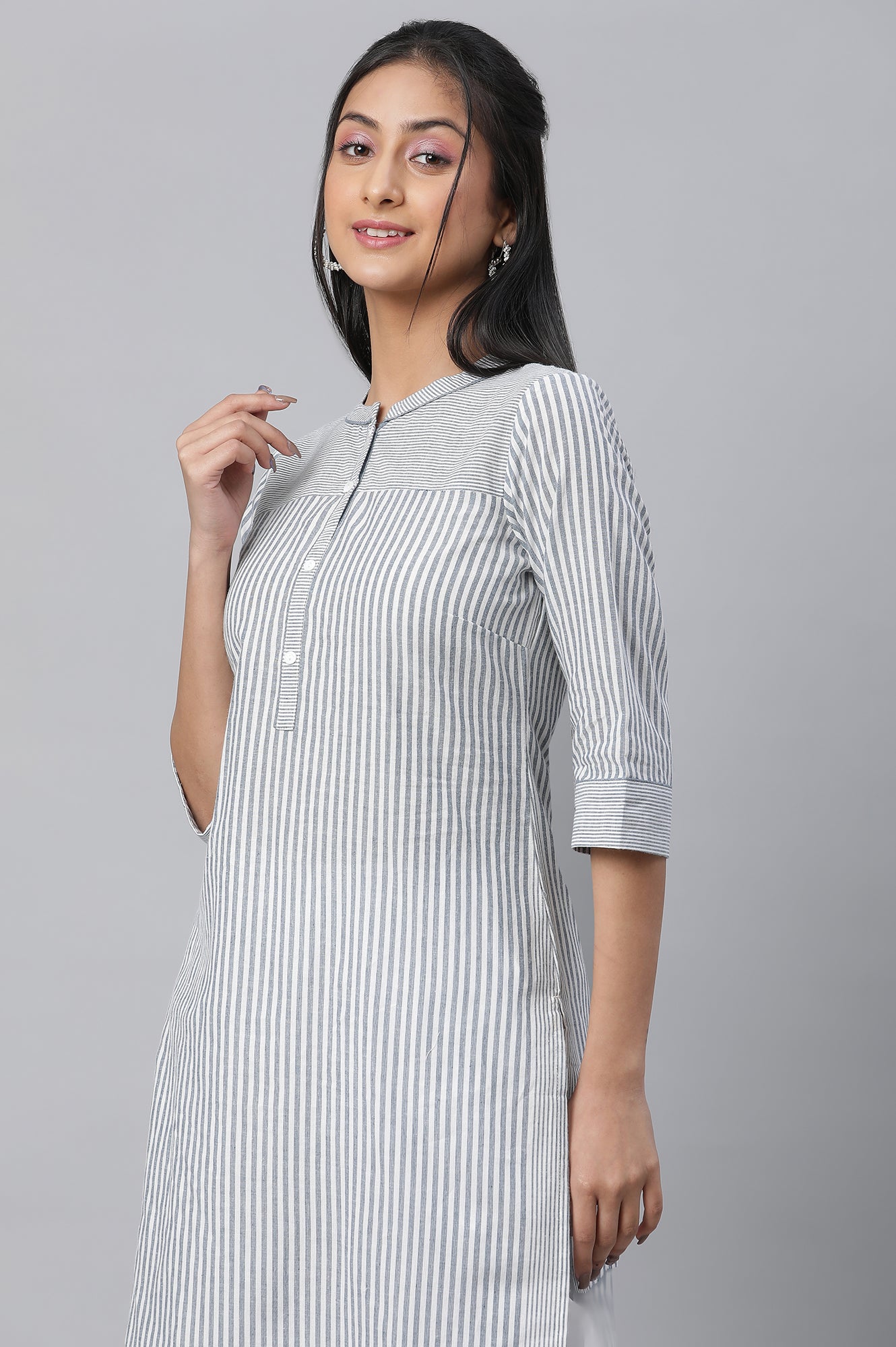 Grey Stripe Printed Casual kurta