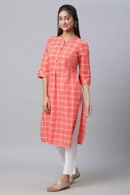 Orange Checkered Casual kurta