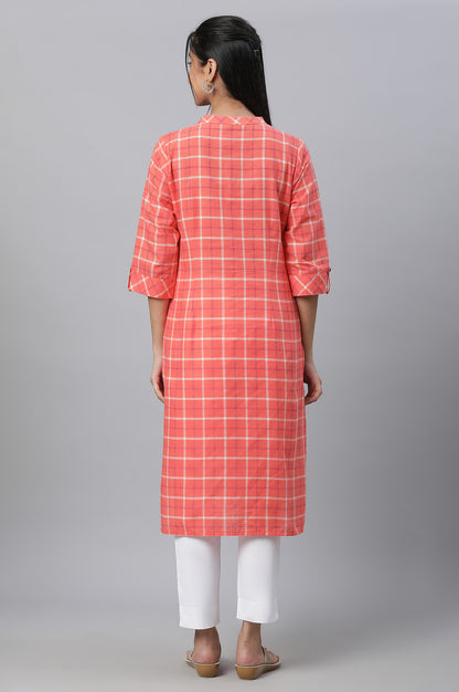 Orange Checkered Casual kurta