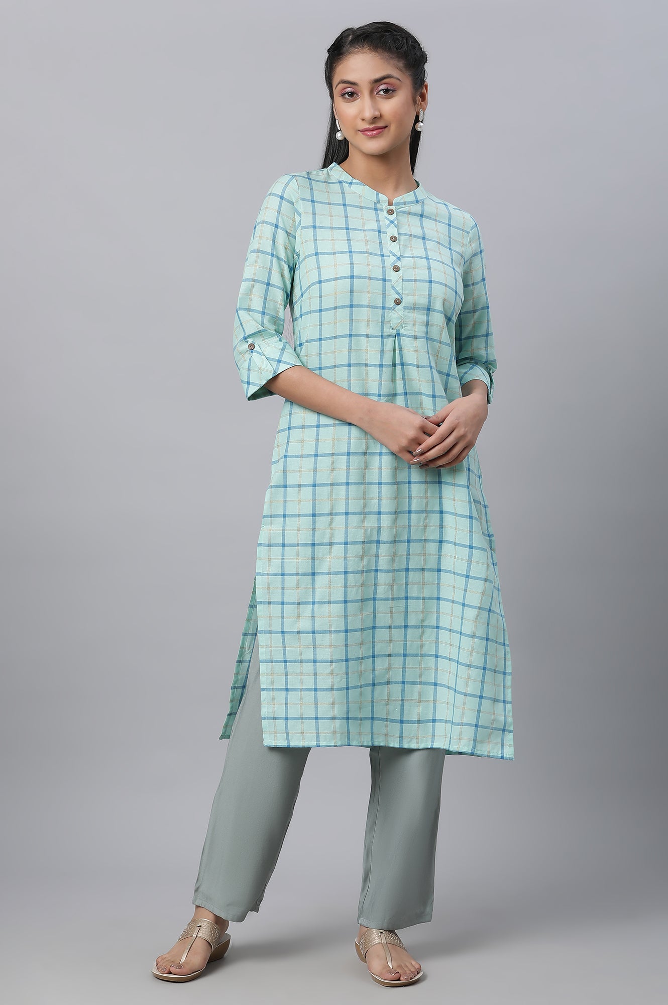 Blue Checkered Casual kurta