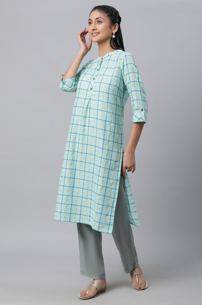 Blue Checkered Casual kurta