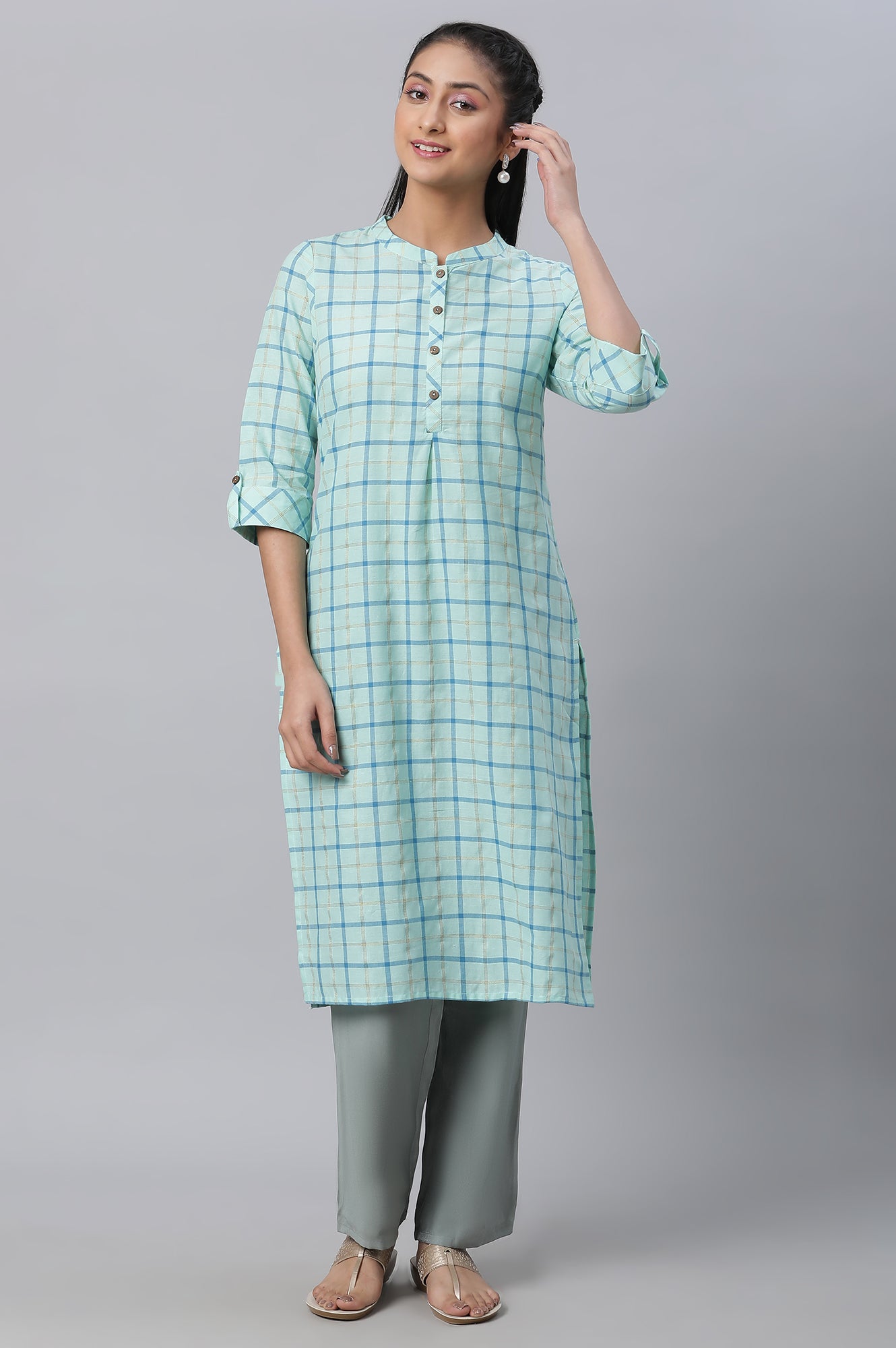 Blue Checkered Casual kurta