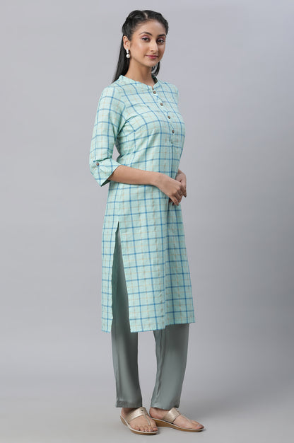 Blue Checkered Casual kurta