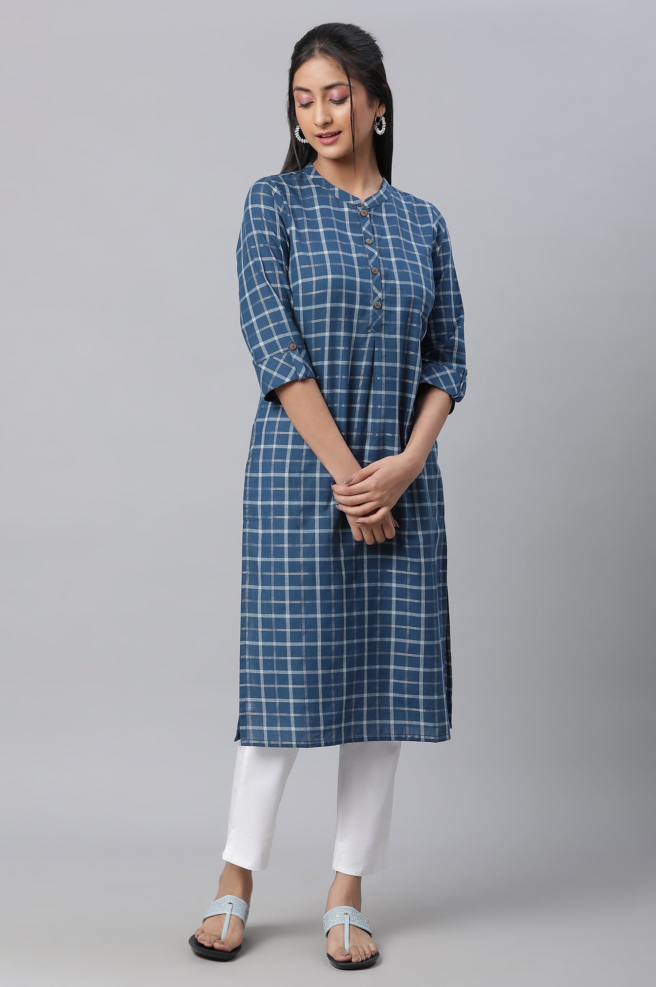 Blue Checkered Casual kurta