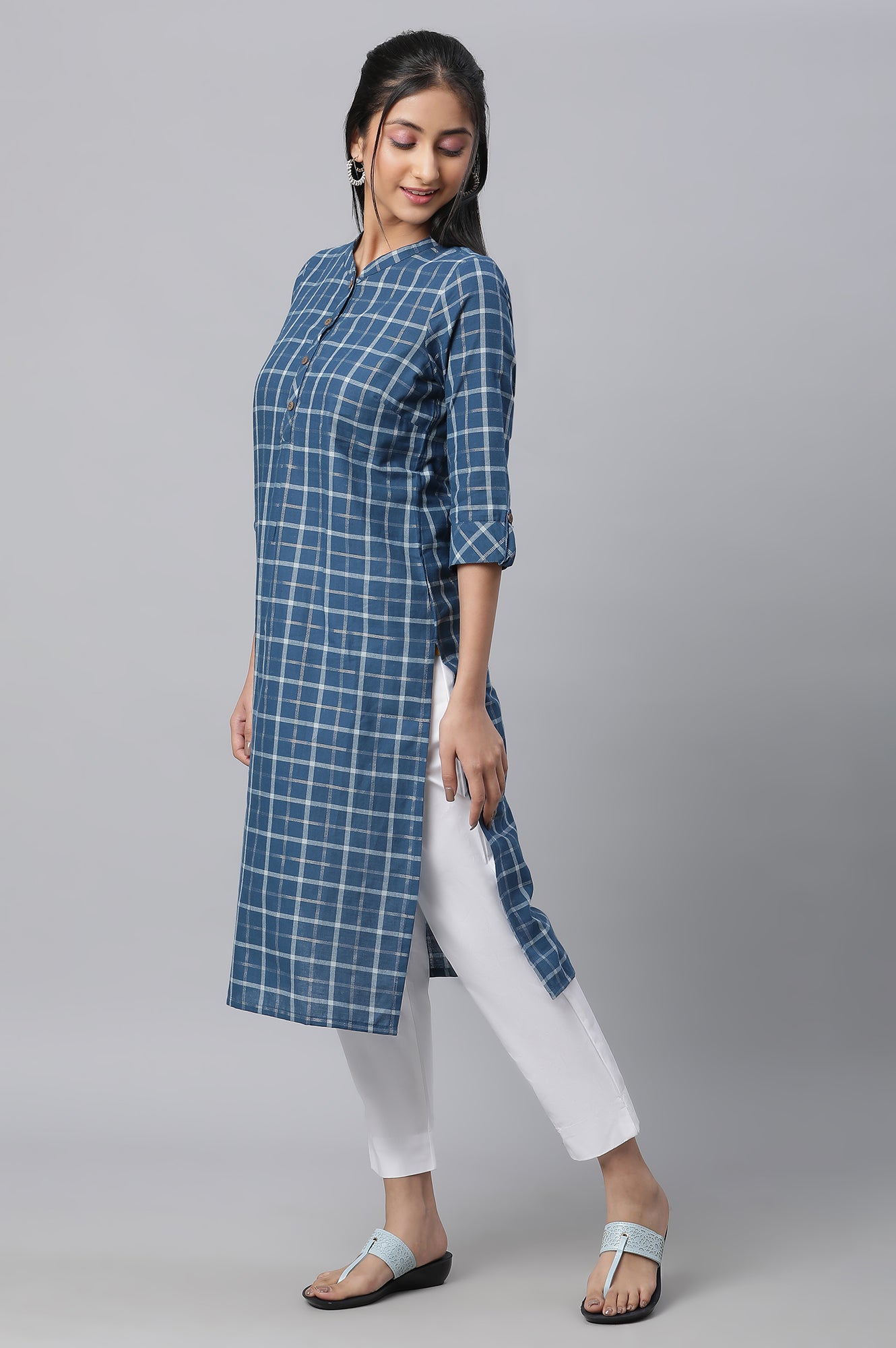 Blue Checkered Casual kurta