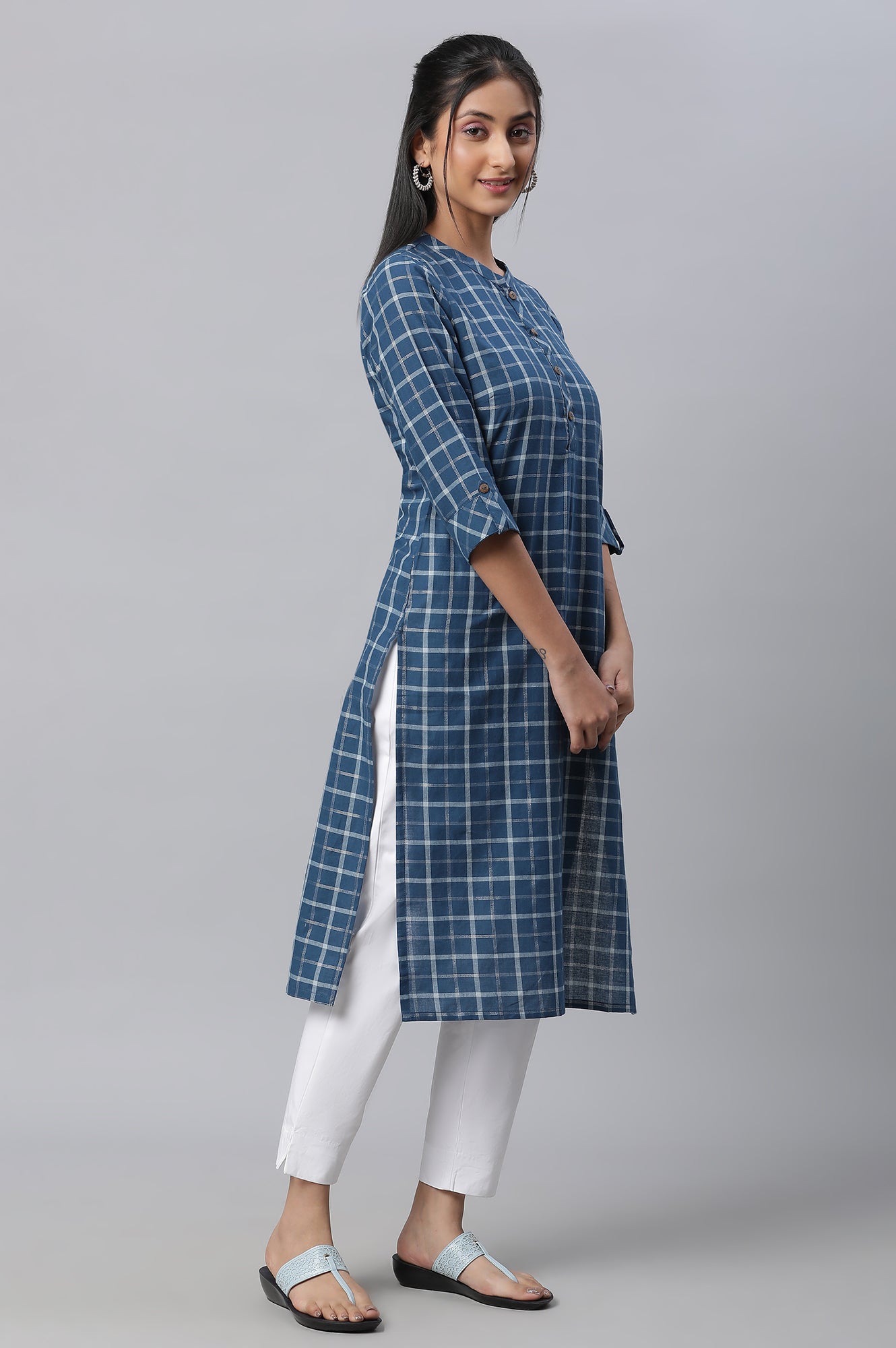 Blue Checkered Casual kurta