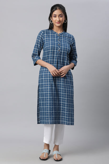 Blue Checkered Casual kurta